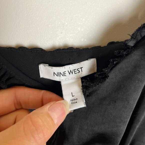 Nine West Black Satin Slip Babydoll Dress L Y2K Coquette Whimsigoth Goth LBD - Picture 2 of 12